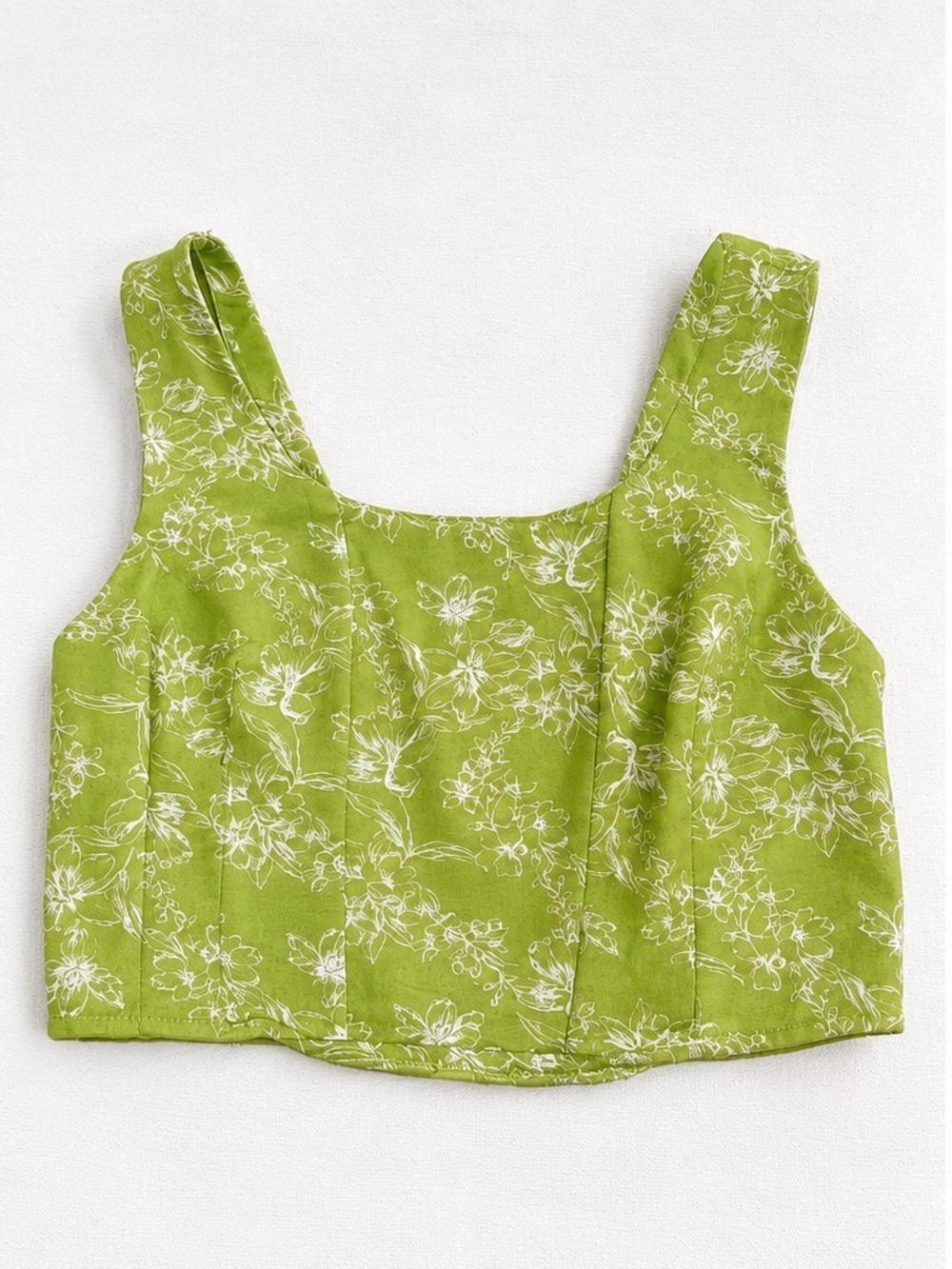 Midnight Sky Green Floral Corset Crop Top Cottagecore Bustier Size M